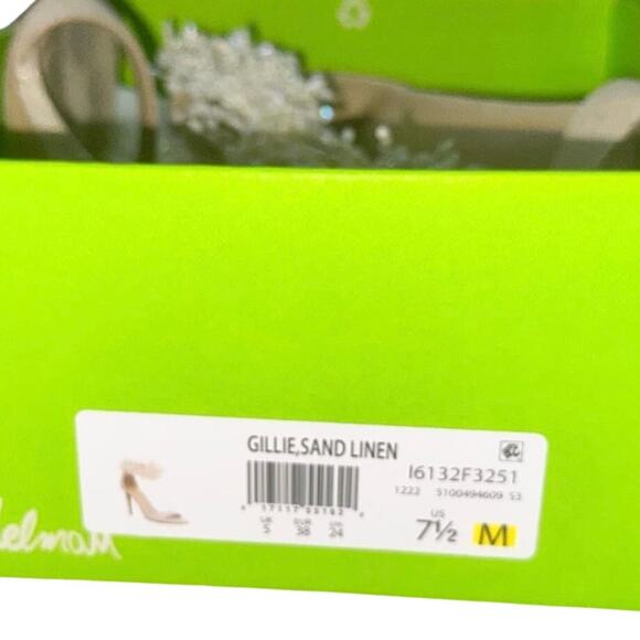 Sam Edelman Gillie Sand Linen Stilettos Open Toe Heels Beaded Size 7.5, 4'' Heel - Picture 7 of 13